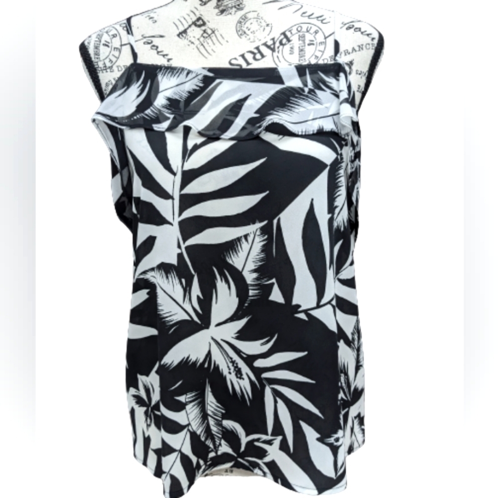 Express floral cold shoulder black and white blouse size L
